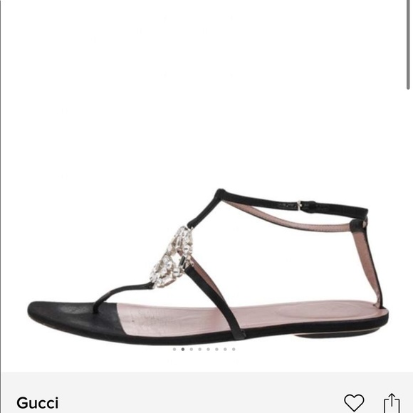 Gucci Black Satin GG Interlocking Crystal Ankle Strap Flat Sandals gladiator - Picture 5 of 6